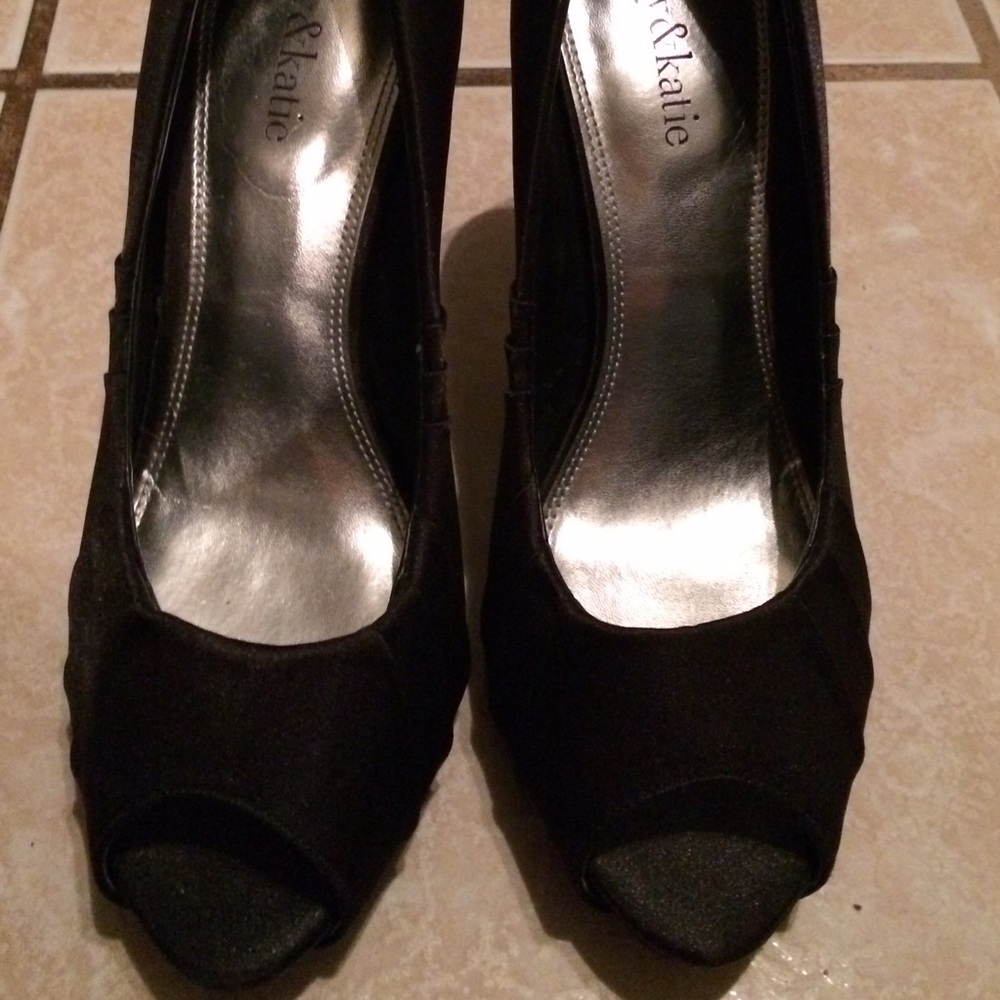 Black satin heels