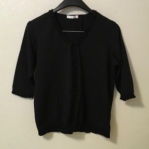 Black cotton ruffle front and sleeves top