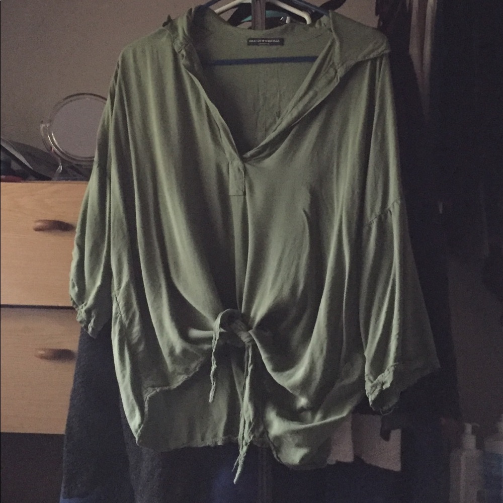 Green front tie blouse