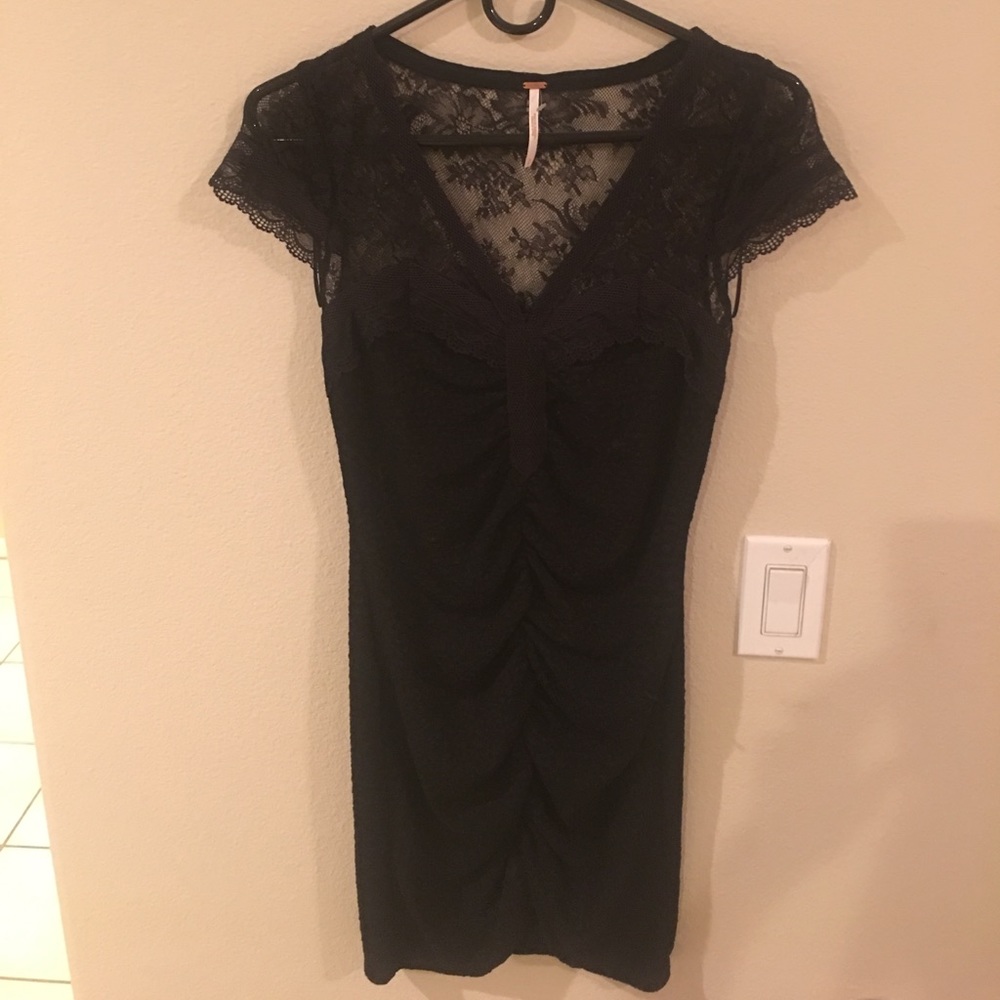Free People Lace V Neck black Dress, Small