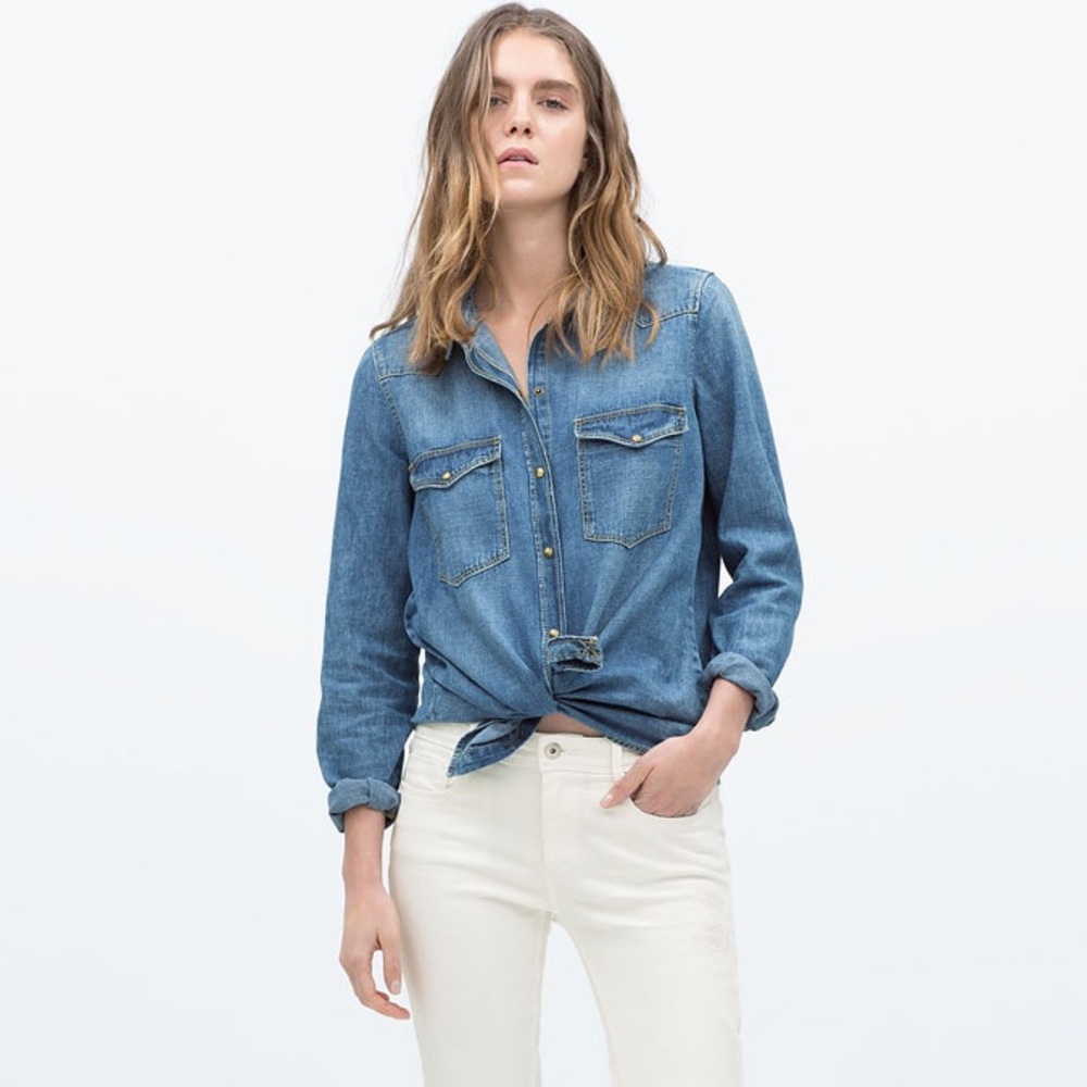 Zara Medium Wash Denim Shirt Size S