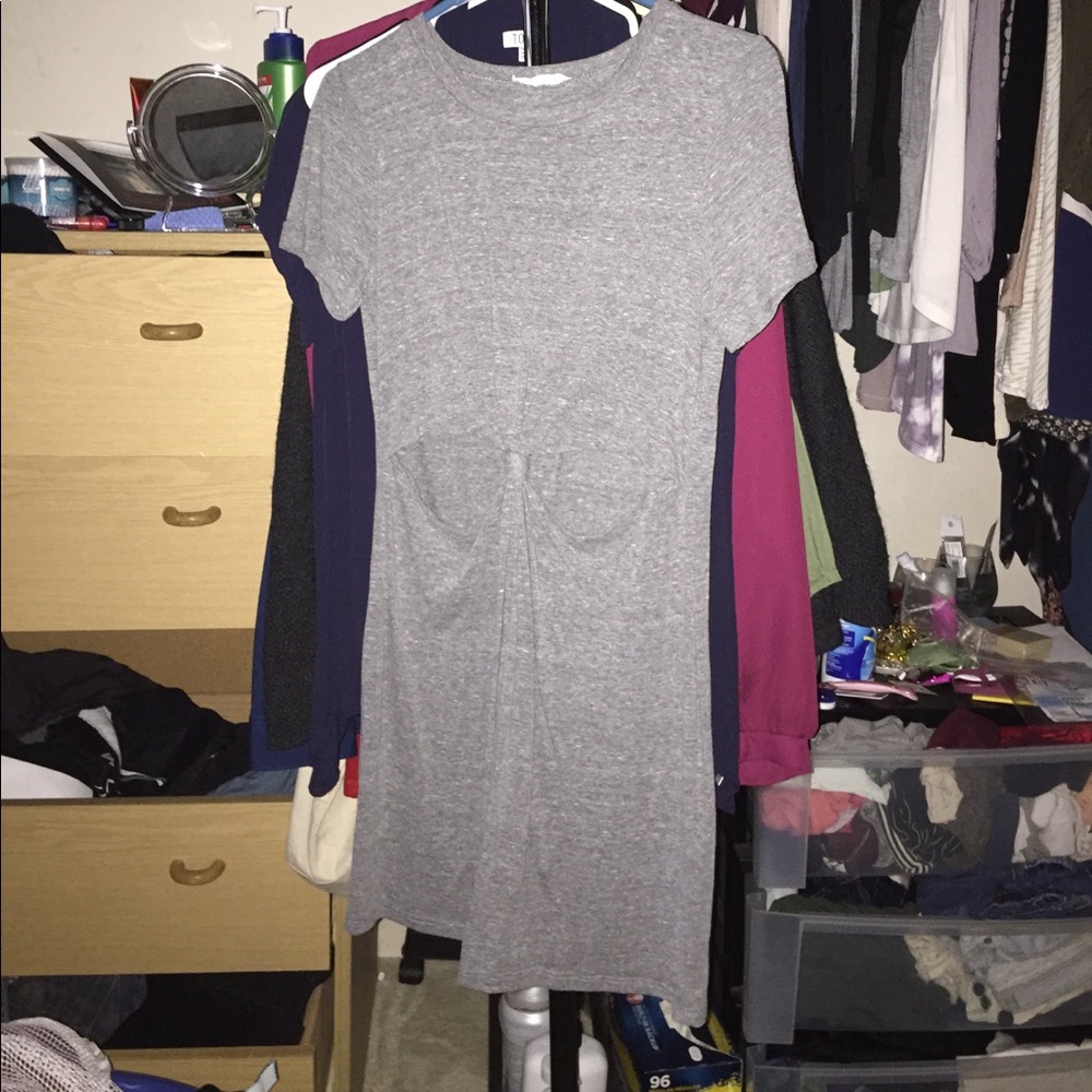 Grey front tie cut out dress