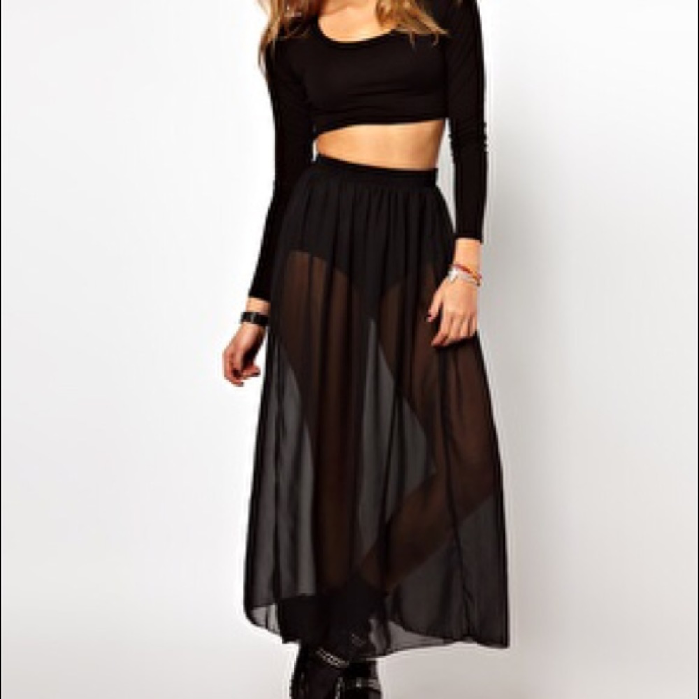 American Apparel Black Chiffon Maxi Skirt