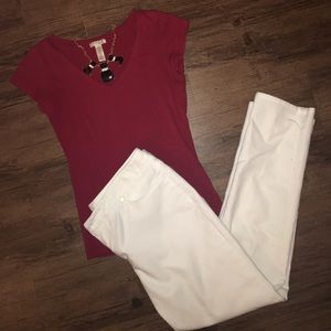 Burgundy V-neck shirt