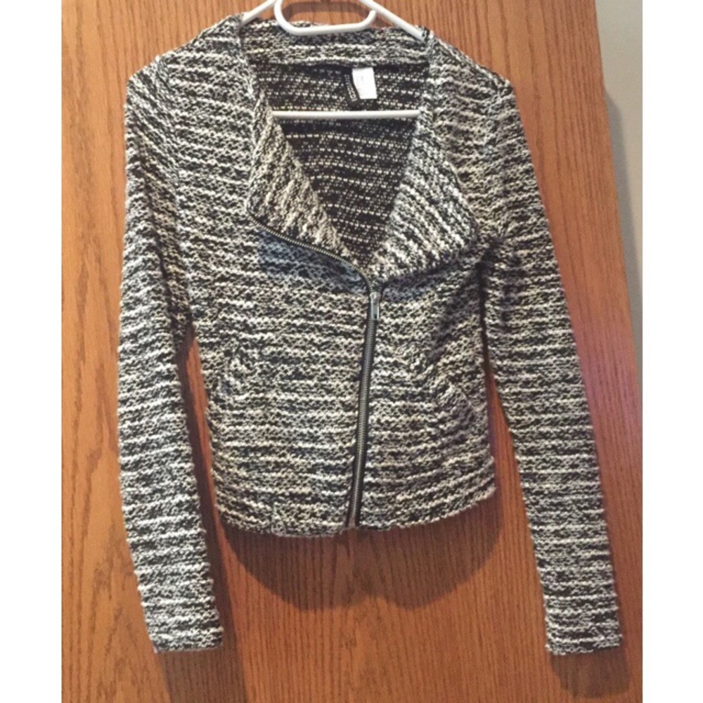 Black and White Cropped Moto Jacket