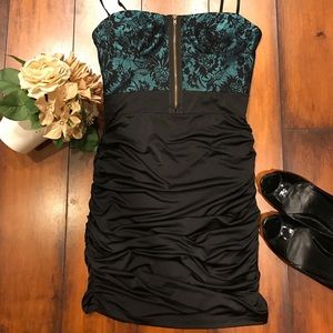 Black & blue lacey ruched dress