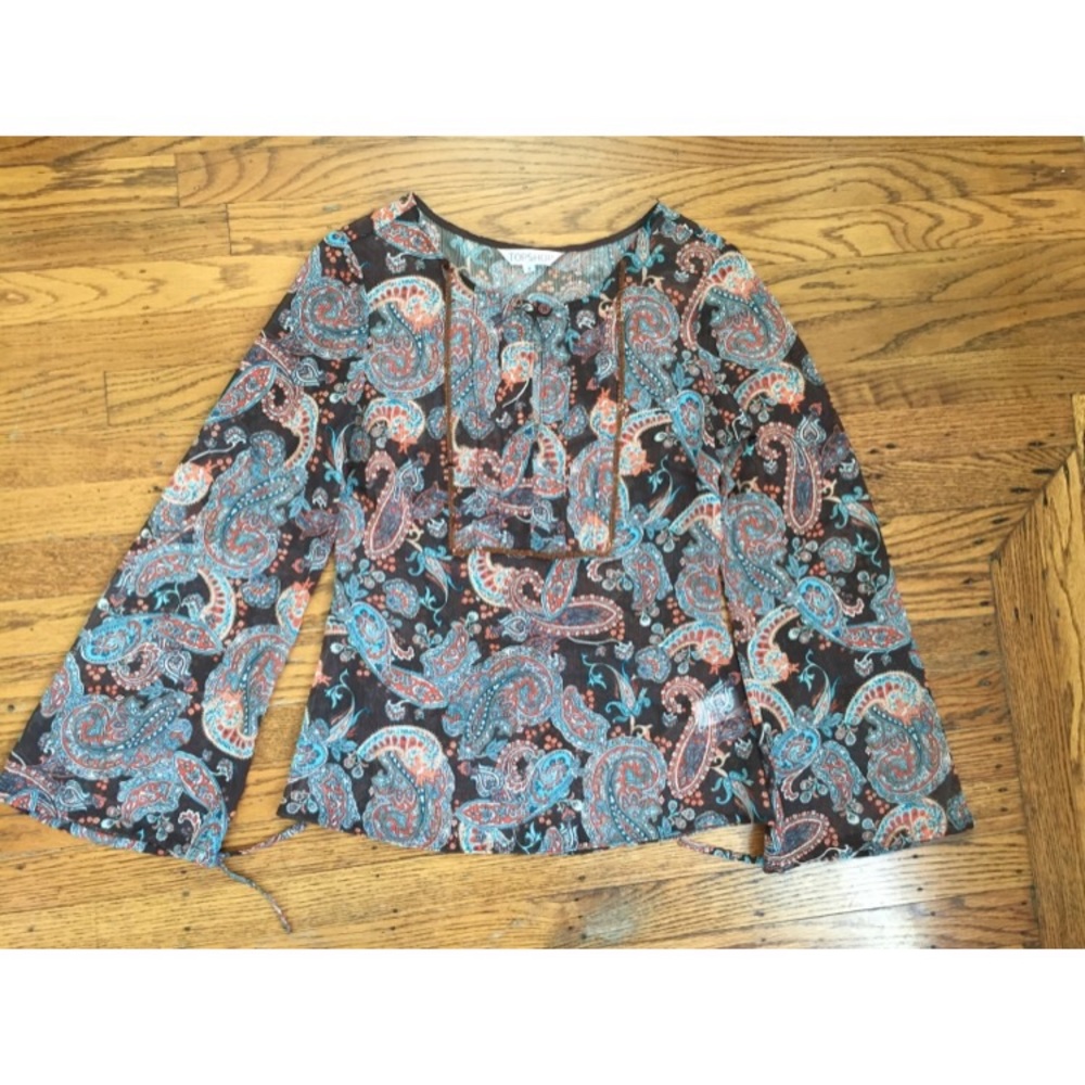 retro bell sleeves boho sheer top with sequins