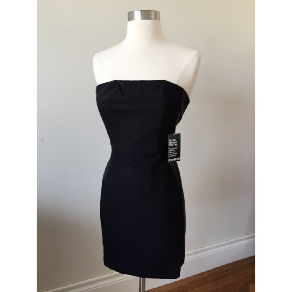 Strapless Faux Leather block bodycon mini dress