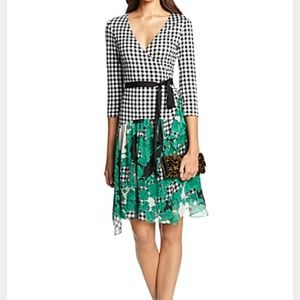 DVF "Riviera" Gingham Print Silk Wrap Dress