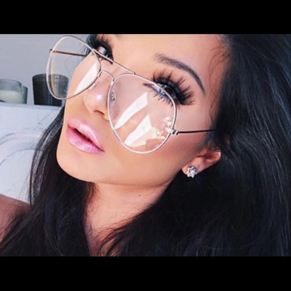 💞Trendy & Super Cute! Clear Aviator frames Silver