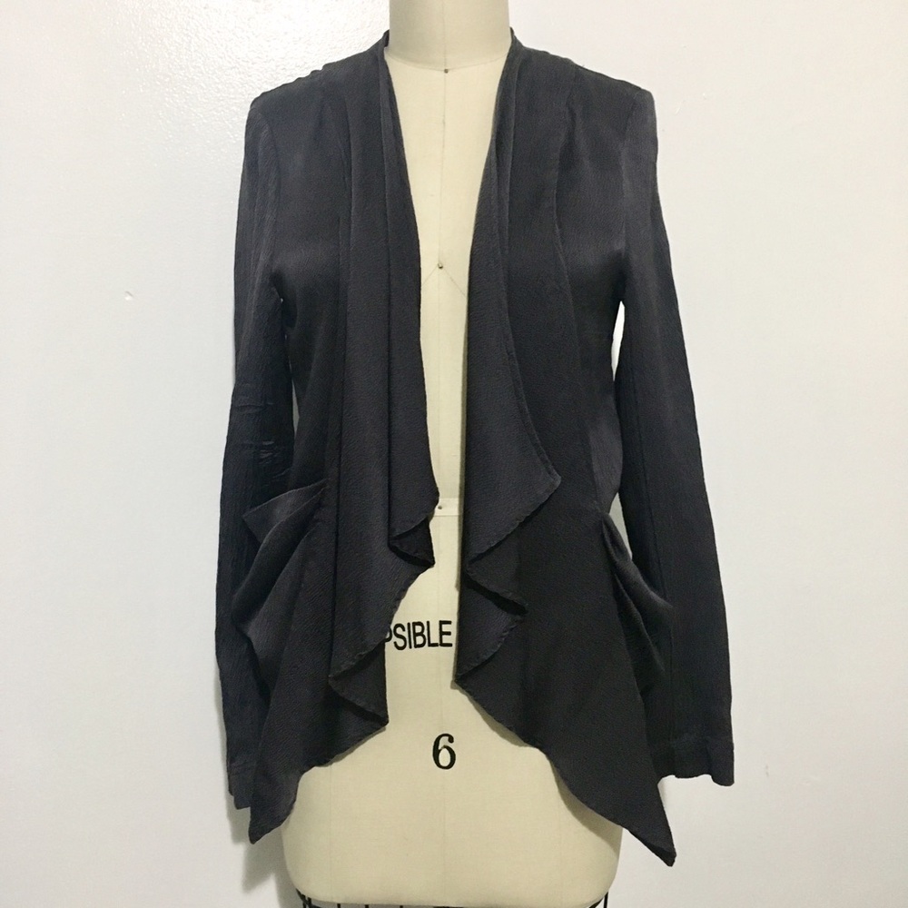 Hinge Draped Open Front Washed Silk Casual Jacket