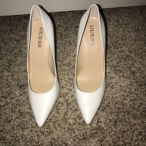 Guess White Leather Pointed Toe Pumps
