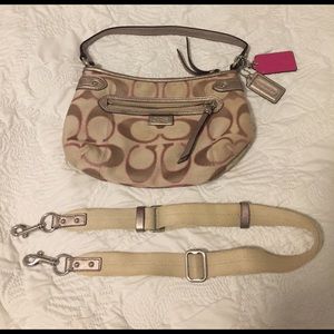 Small Signature Coach Bag - Tan & Pink Glitter