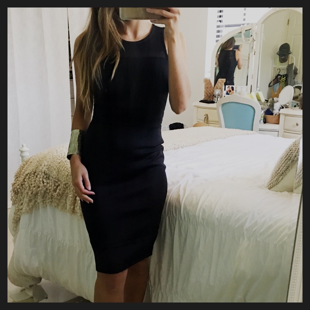NWT Mesh Inset Bodycon Sleeveless Black Mini Dress - Picture 4 of 8