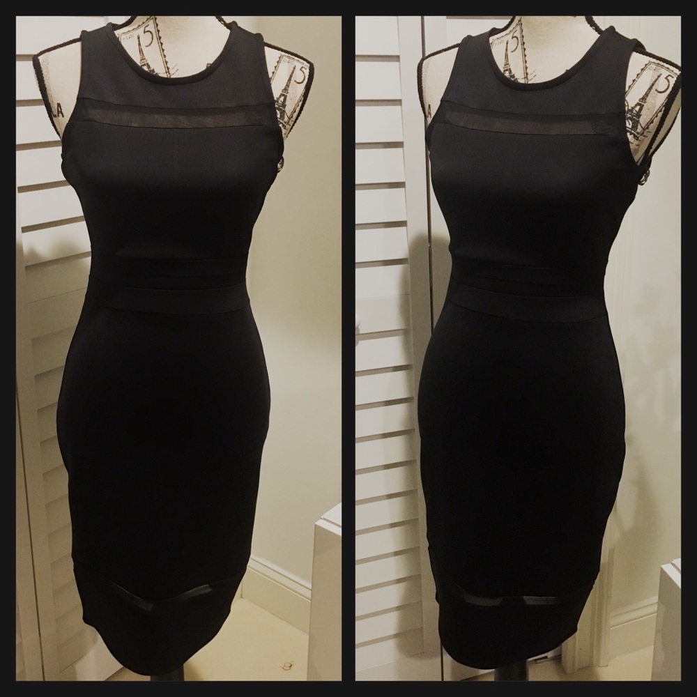 NWT Mesh Inset Bodycon Sleeveless Black Mini Dress - Picture 5 of 8