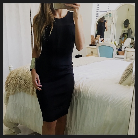 NWT Mesh Inset Bodycon Sleeveless Black Mini Dress - Picture 4 of 8