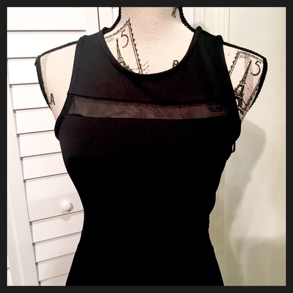 NWT Mesh Inset Bodycon Sleeveless Black Mini Dress - Picture 7 of 8