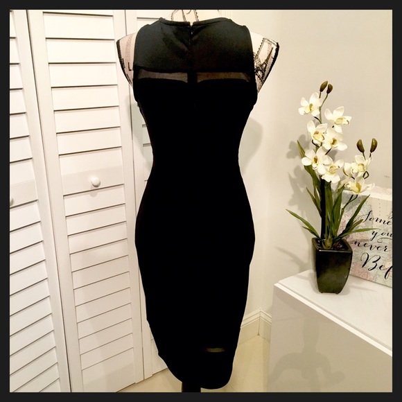 NWT Mesh Inset Bodycon Sleeveless Black Mini Dress - Picture 8 of 8