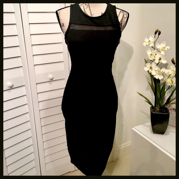 NWT Mesh Inset Bodycon Sleeveless Black Mini Dress - Picture 6 of 8