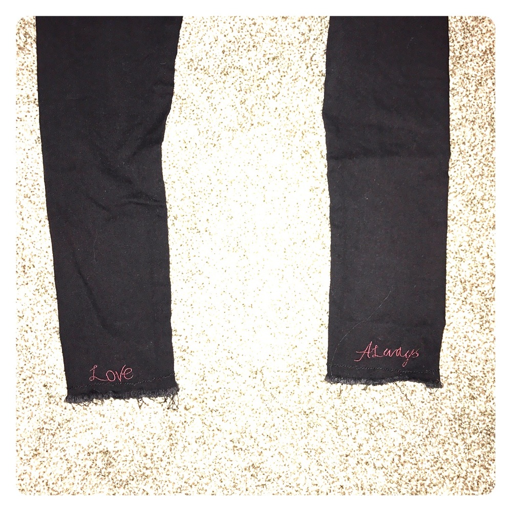 Petite black "love always" black jeans