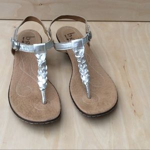 Silver Thong Sandal with Buckled Ankle Strap