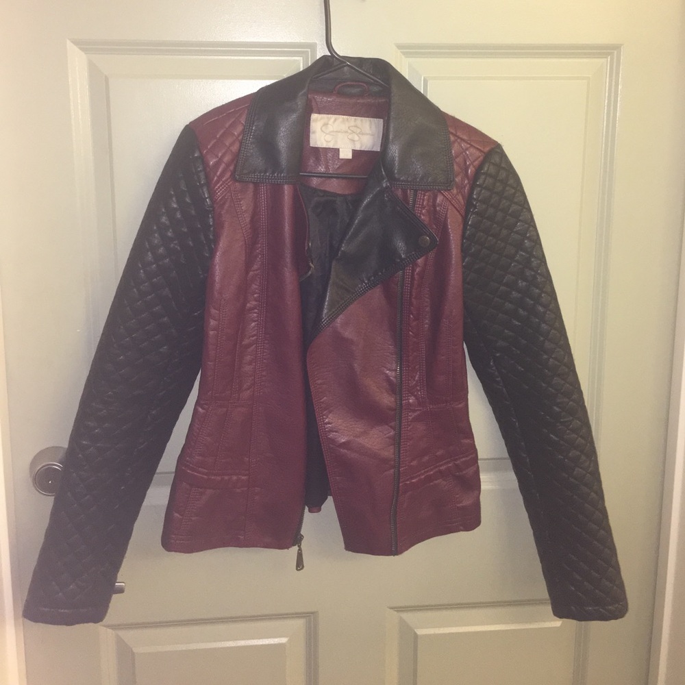 Jessica Simpson color block leather jacket.