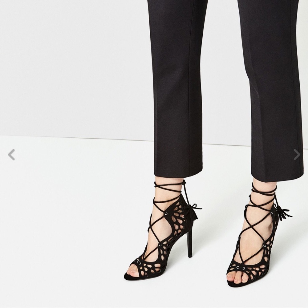 Zara Cutwork Wraparound Lace Up Heel Sandals