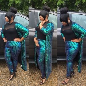 Sequined Duster & Pants Set
