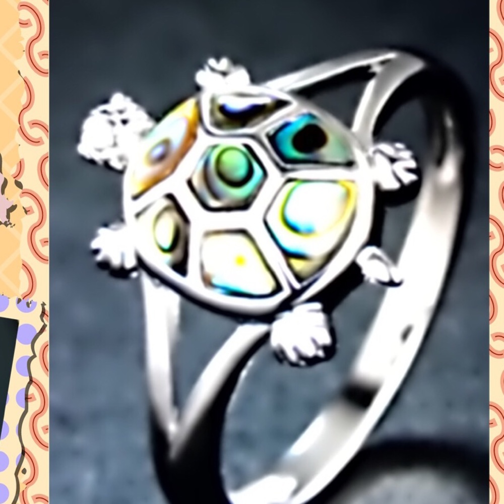 NWT! 18KWGP ABALONE TORTOISE RING SIZE 5