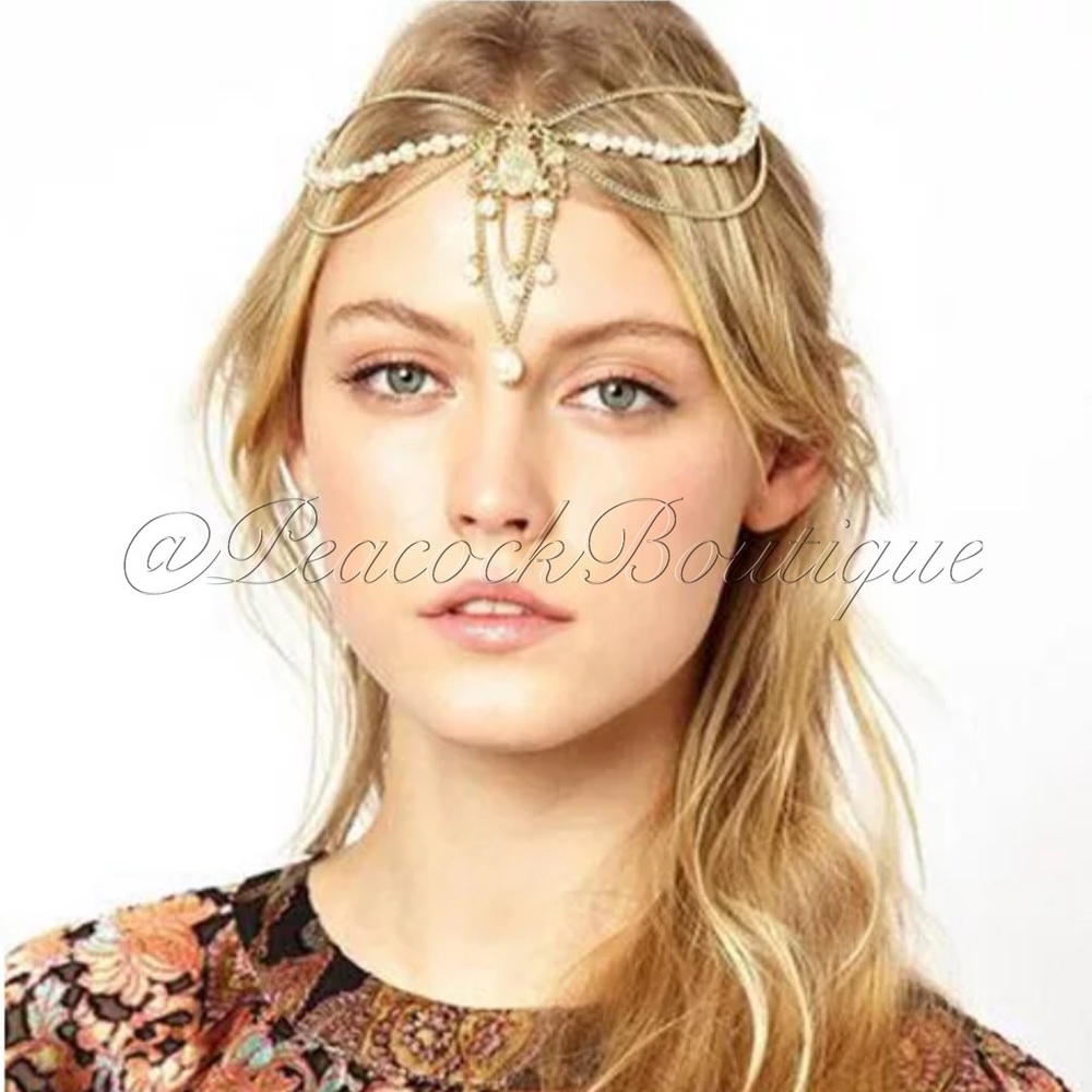 Lovely Pearl and Gold Headdress Headband Crown