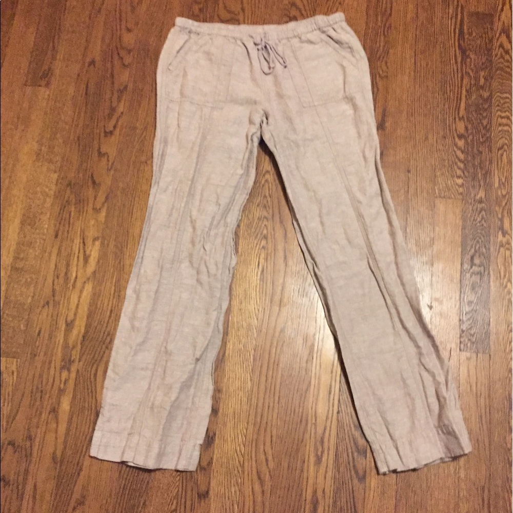 New York & company khaki linen drawstring pants S