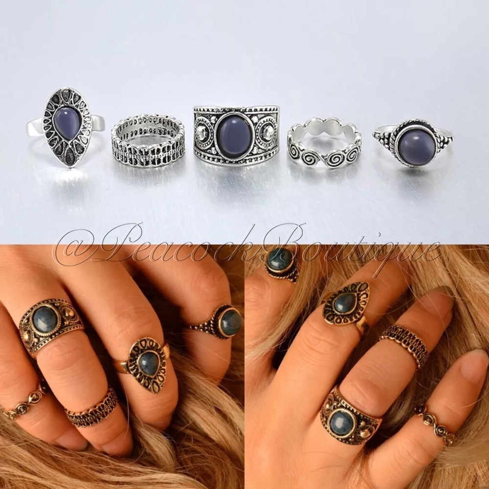 LAST 1‼️BOHO RING SET SILVER OR GOLD 5PC