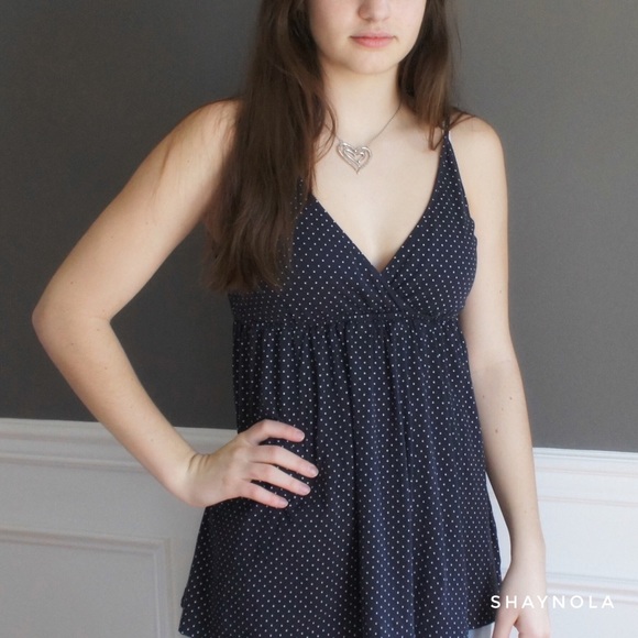 J. Crew Factory Tops - Spaghetti Strap Navy Polka Dot Tank