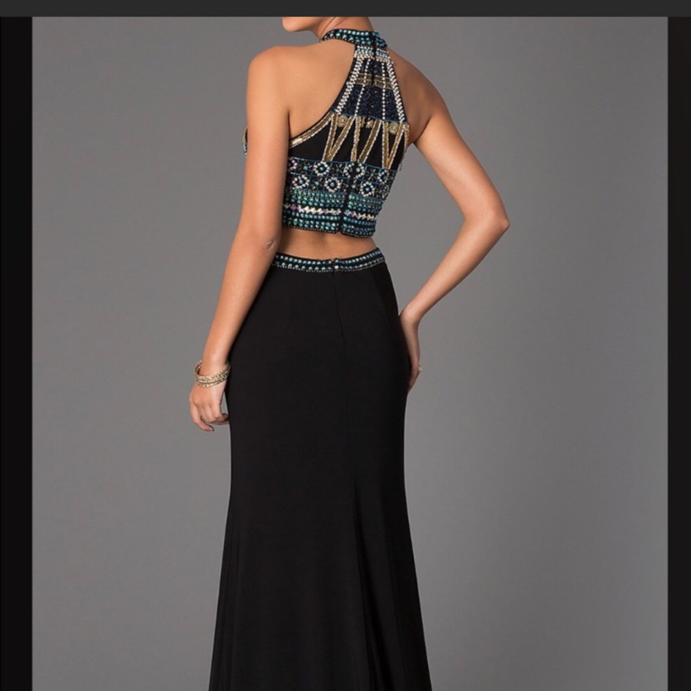 Prom dress! Black teal/gold/multi stones long - Picture 2 of 8