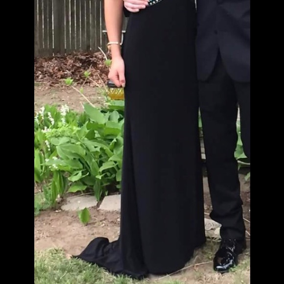 Prom dress! Black teal/gold/multi stones long - Picture 7 of 8