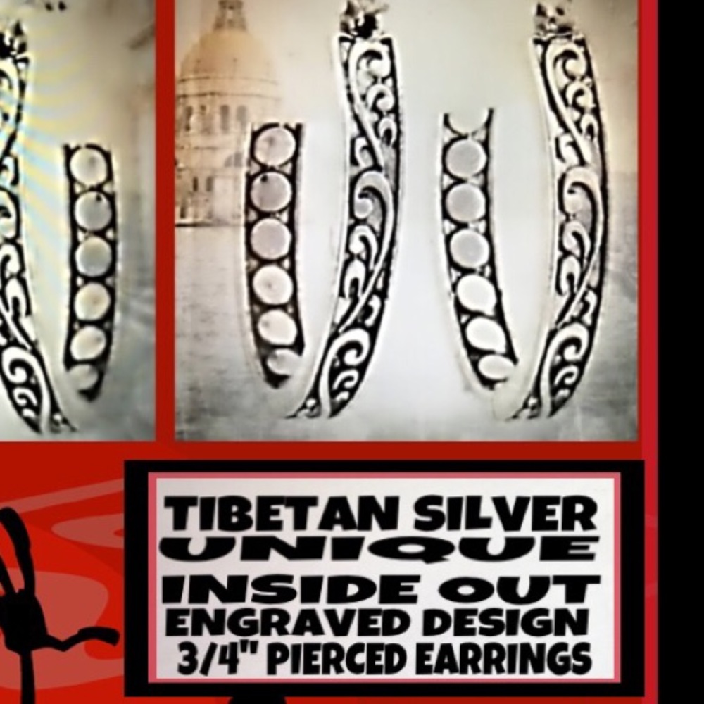 NWT! TIBETAN SILVER INSIDE+OUTSIDE ENGRAVED HOOPS