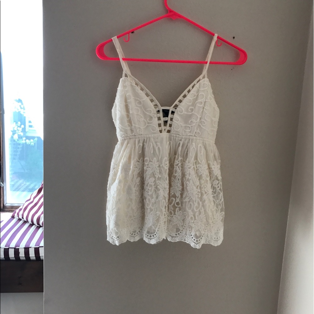 White Spaghetti Strap Top with Embroidery