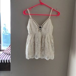 White Spaghetti Strap Top with Embroidery