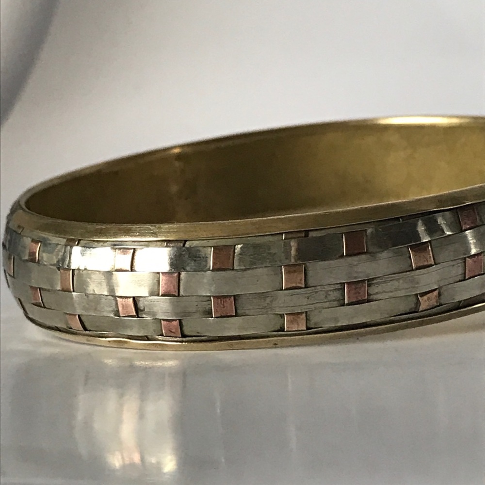 Vintage Sterling silver copper brass bangle weave - Picture 3 of 8