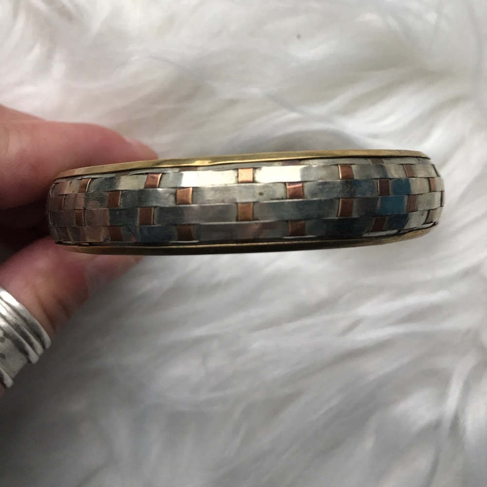 Vintage Sterling silver copper brass bangle weave - Picture 2 of 8