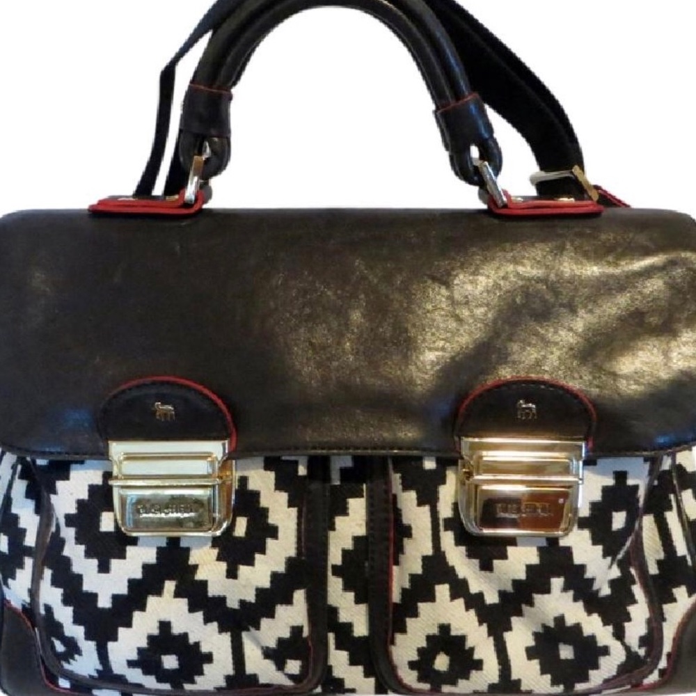Lamb Handbag black, red and white
