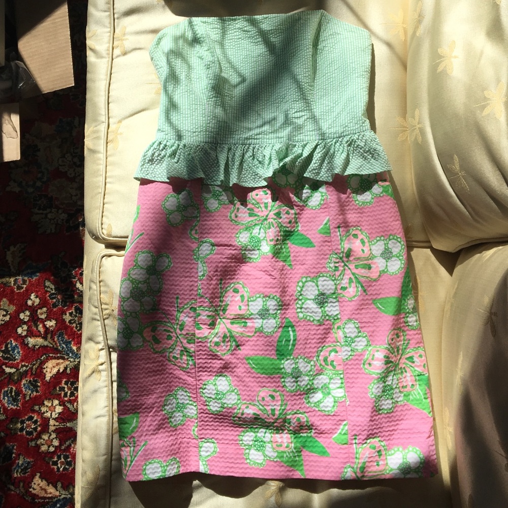 Lilly Pulitzer Pink & Green Strapless Dress SZ 4