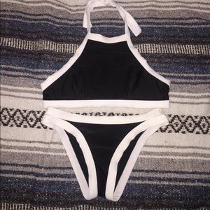 black and white halter bikini