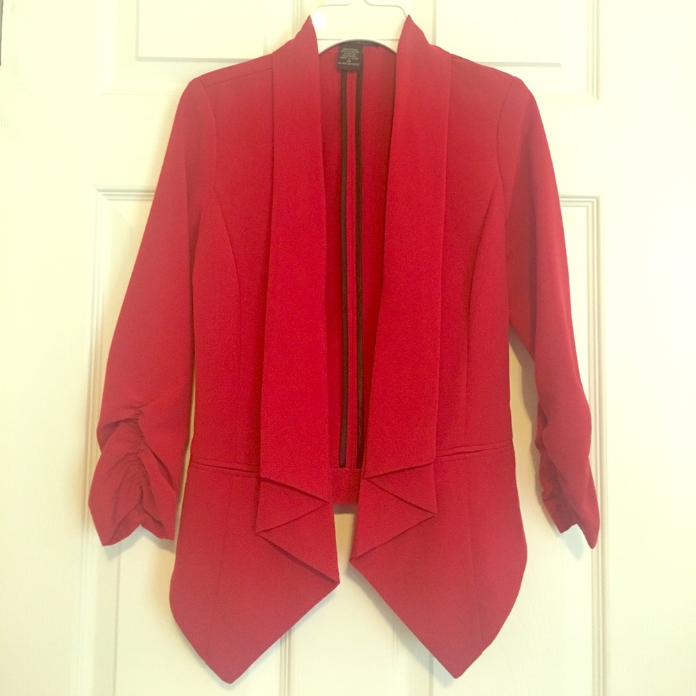 Red Ruched Open Blazer
