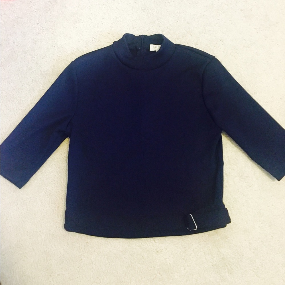 F21 Navy Mock Turtleneck Buckle Crop Top