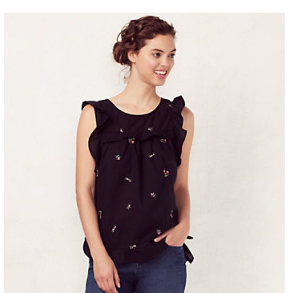 Lauren Conrad embroidered flutter sleeve top