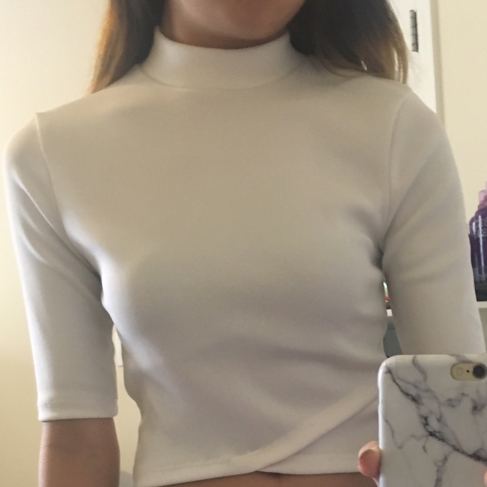 F21 Cream Mock Turtleneck Crop Top