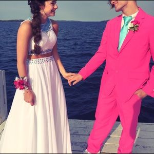 White two piece prom dress