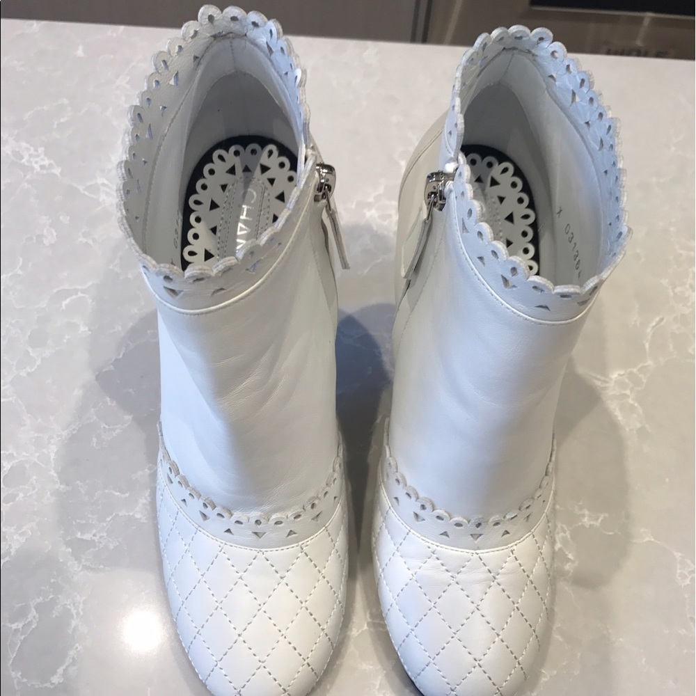 Chanel white booties