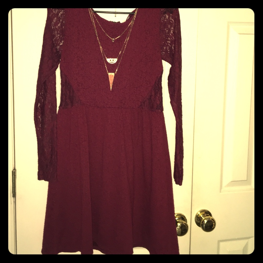 Lace Long Sleeve Dress with Peekaboo Lace Sides